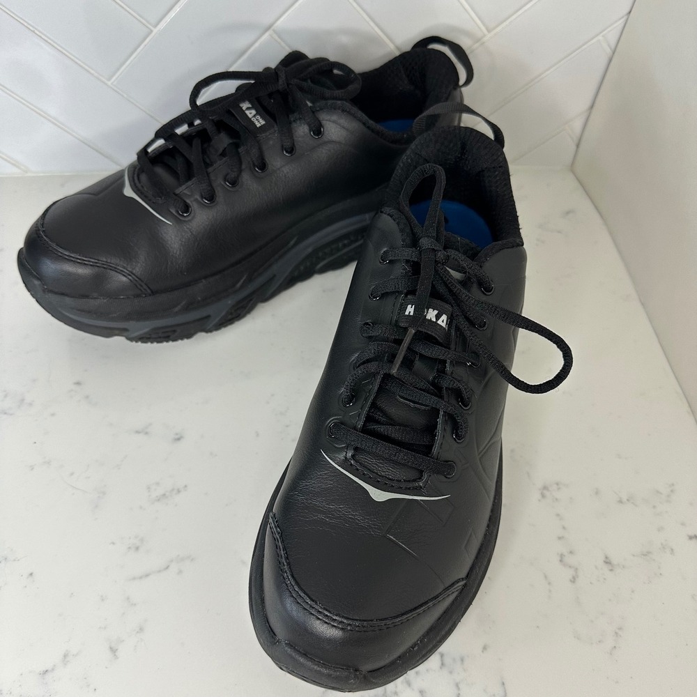 Hoka One One Valor LTR Black Leather Walking Shoes Sneakers Womens 9.5